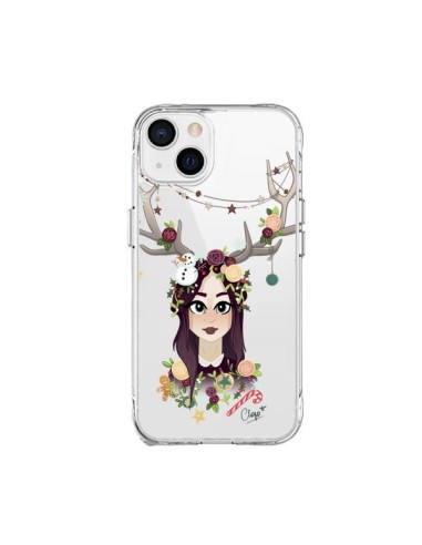 Cover iPhone 15 Plus Donna Natale Legno Cervo Trasparente - Chapo