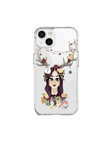 iPhone 15 Plus Case Girl Christmas Wood Deer Clear - Chapo