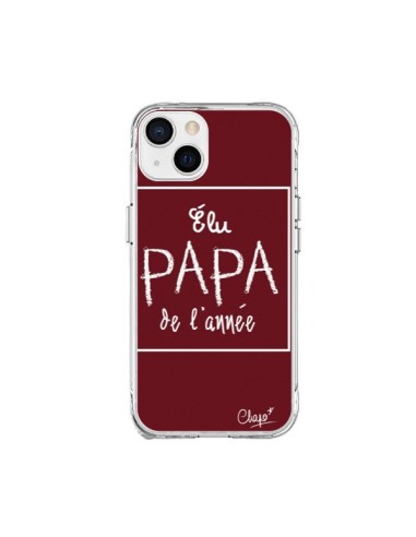 Coque iPhone 15 Plus Elu Papa de l'Année Rouge Bordeaux - Chapo