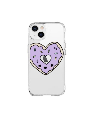 Coque iPhone 15 Plus Donuts Heart Coeur Violet Transparente - Claudia Ramos