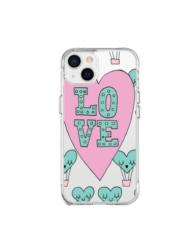 iPhone 15 Plus Case Love Clouds hot-air Balloon Clear - Claudia Ramos