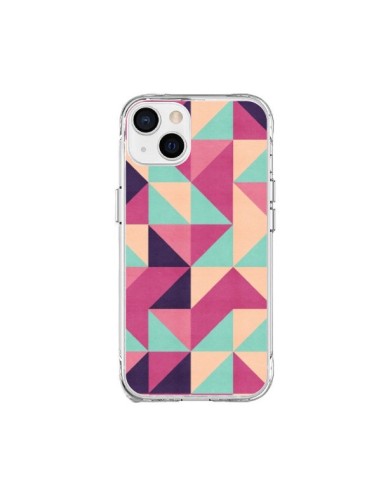 Cover iPhone 15 Plus Azteque Triangolo Rosa Verde - Eleaxart