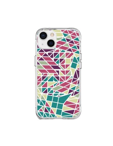 Coque iPhone 15 Plus Azteque Triangles Vert Violet - Eleaxart