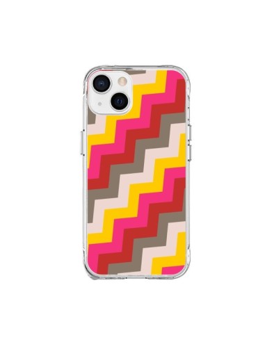 Coque iPhone 15 Plus Lignes Triangle Azteque Rose Rouge - Eleaxart