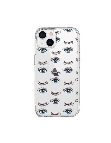 Coque iPhone 15 Plus Eyes Oeil Yeux Bleus Mosaïque Transparente - Léa Clément