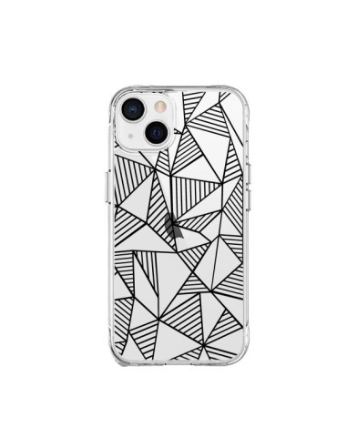 Coque iPhone 15 Plus Lignes Grilles Triangles Grid Abstract Noir Transparente - Project M