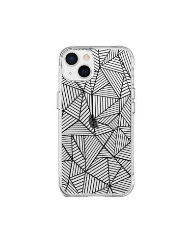 Coque iPhone 15 Plus Lignes Grilles Triangles Full Grid Abstract Noir Transparente - Project M