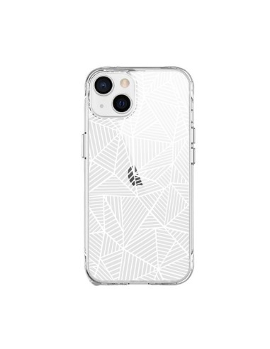 Coque iPhone 15 Plus Lignes Grilles Triangles Full Grid Abstract Blanc Transparente - Project M