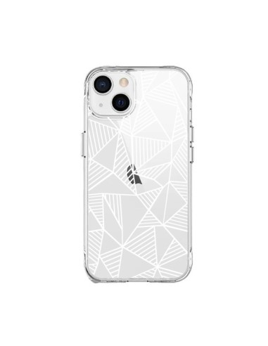 Coque iPhone 15 Plus Lignes Grilles Triangles Grid Abstract Blanc Transparente - Project M
