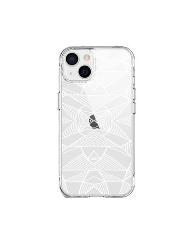 Cover iPhone 15 Plus Linee Specchi Griglia Triangoli Grid Astratto Bianco Trasparente - Project M