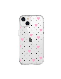 Cover iPhone 15 Plus Punti Cuori Rosa Trasparente -...