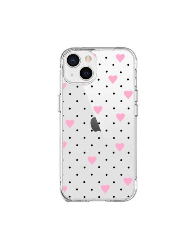 Cover iPhone 15 Plus Punti Cuori Rosa Trasparente - Project M