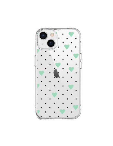 Cover iPhone 15 Plus Punti Cuori Verde Menta Trasparente - Project M