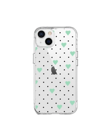 Cover iPhone 15 Plus Punti Cuori Verde Menta Trasparente - Project M