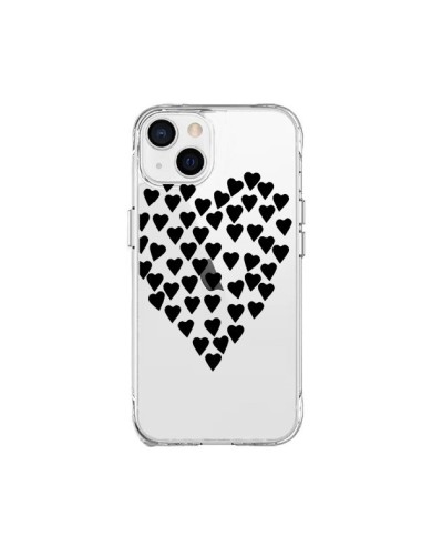 Coque iPhone 15 Plus Coeurs Heart Love Noir Transparente - Project M