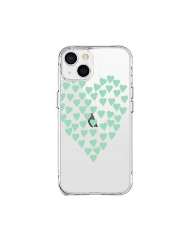 Coque iPhone 15 Plus Coeurs Heart Love Mint Bleu Vert Transparente - Project M