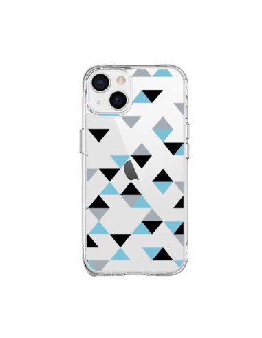 Coque iPhone 15 Plus Triangles Ice Blue Bleu Noir Transparente - Project M