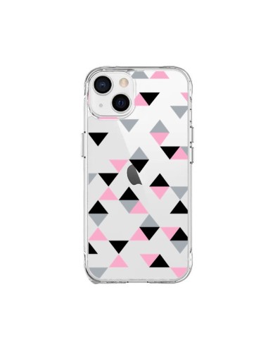 Coque iPhone 15 Plus Triangles Pink Rose Noir Transparente - Project M