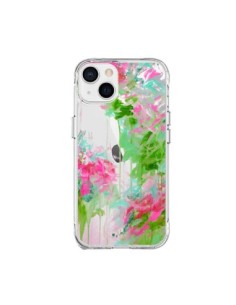 Cover iPhone 15 Plus Fiori Rosa Verde Trasparente - Ebi...