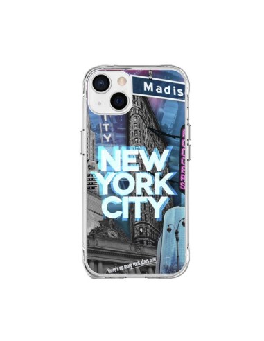 Coque iPhone 15 Plus New York City Buildings Bleu - Javier Martinez