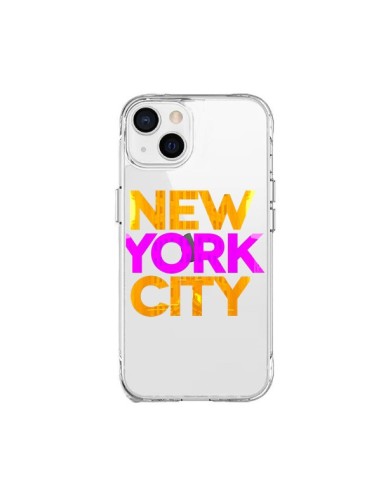 Coque iPhone 15 Plus New York City NYC Orange Rose Transparente - Javier Martinez