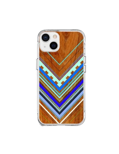 Coque iPhone 15 Plus Azteque Arbutus Blue Bois Aztec Tribal - Jenny Mhairi