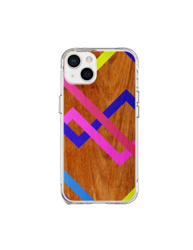 Coque iPhone 15 Plus Pink Yellow Wooden Bois Azteque Aztec Tribal - Jenny Mhairi