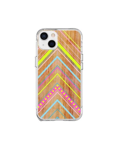 Coque iPhone 15 Plus Wooden Chevron Pink Bois Azteque Aztec Tribal - Jenny Mhairi