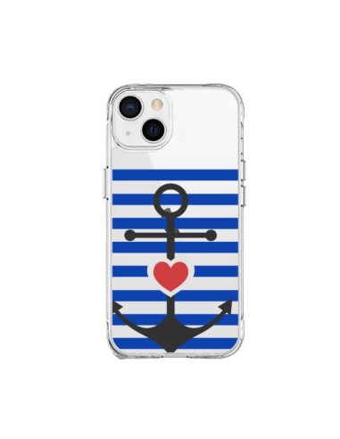 Coque iPhone 15 Plus Mariniere Ancre Marin Coeur Transparente - Jonathan Perez