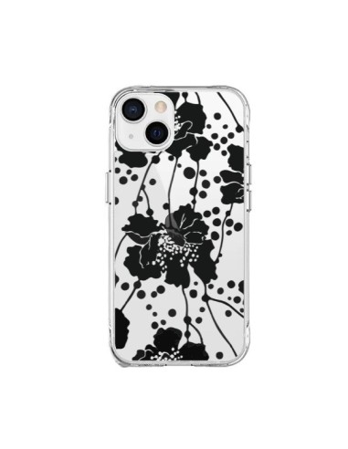 Coque iPhone 15 Plus Fleurs Noirs Flower Transparente - Dricia Do