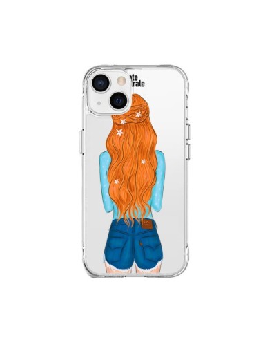 Coque iPhone 15 Plus Red Hair Don't Care Rousse Transparente - kateillustrate