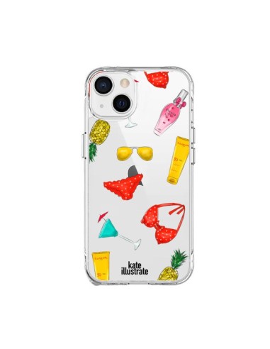 Coque iPhone 15 Plus Summer Essentials Ete Essentiel Transparente - kateillustrate