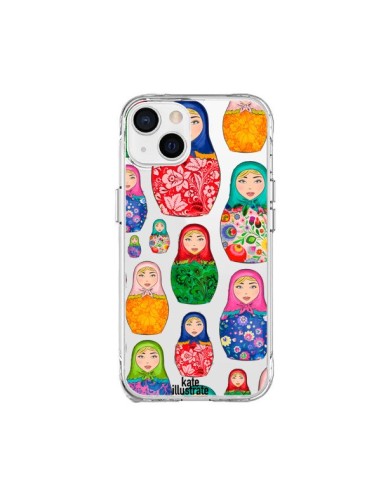 Coque iPhone 15 Plus Matryoshka Dolls Poupées Russes Transparente - kateillustrate