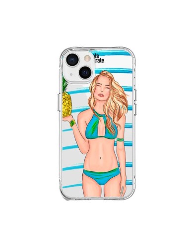 iPhone 15 Plus Case Malibu Ananas Plage Ete Blue Clear - kateillustrate