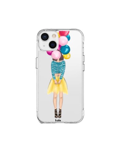 Cover iPhone 15 Plus Ragazza Palloncini Trasparente - kateillustrate