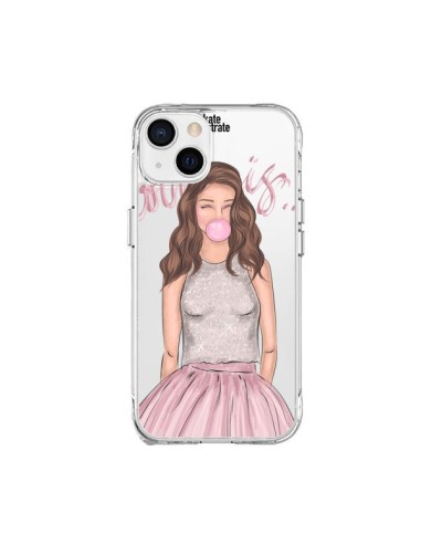 Cover iPhone 15 Plus Bubble Girl Tiffany Rosa Trasparente - kateillustrate