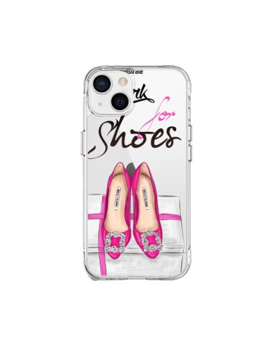 Cover iPhone 15 Plus I Work For Shoes Scarpe Trasparente - kateillustrate