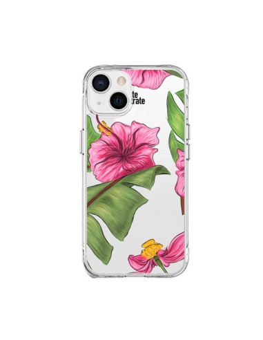 iPhone 15 Plus Case Tropical Leaves Flowerss Foglie Clear - kateillustrate