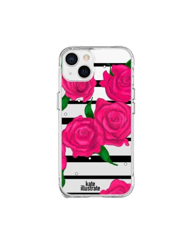 Coque iPhone 15 Plus Roses Rose Fleurs Flowers Transparente - kateillustrate