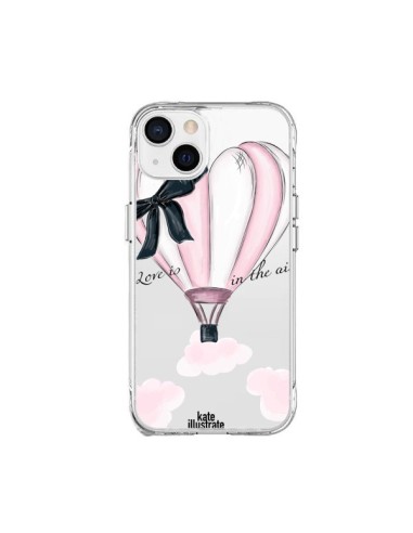 Cover iPhone 15 Plus Love is in the Air Amore Mongolfiera Trasparente - kateillustrate