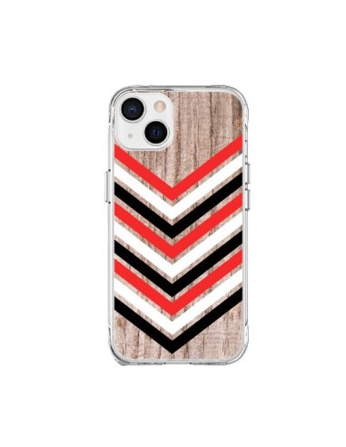 Cover iPhone 15 Plus Tribale Azteco Legno Wood Freccia Rosso Bianco Nero - Laetitia