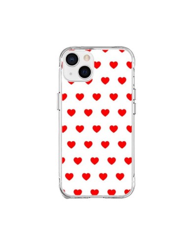 Coque iPhone 15 Plus Coeurs Rouges Fond Blanc - Laetitia