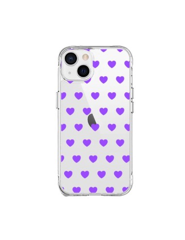 Coque iPhone 15 Plus Coeur Heart Love Amour Violet Transparente - Laetitia