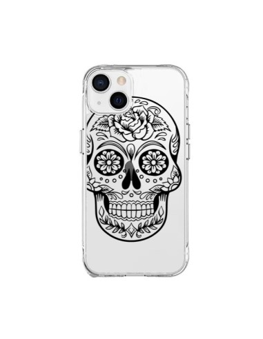Coque iPhone 15 Plus Tête de Mort Mexicaine Noir Transparente - Laetitia