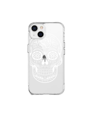 Coque iPhone 15 Plus Tête de Mort Mexicaine Blanche Transparente - Laetitia