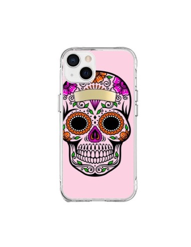 Coque iPhone 15 Plus Tête de Mort Mexicaine Rose Multicolore - Laetitia