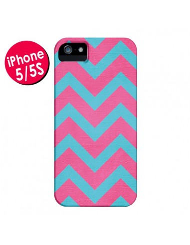 Coque Strawberry Chevron Rose Bleu pour iPhone 5 et 5S - Mary Nesrala