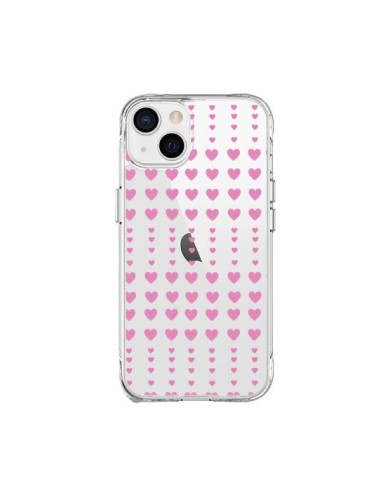 Coque iPhone 15 Plus Coeurs Heart Love Amour Rose Transparente - Petit Griffin