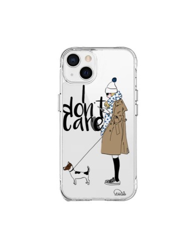 Coque iPhone 15 Plus I don't care Fille Chien Transparente - Lolo Santo