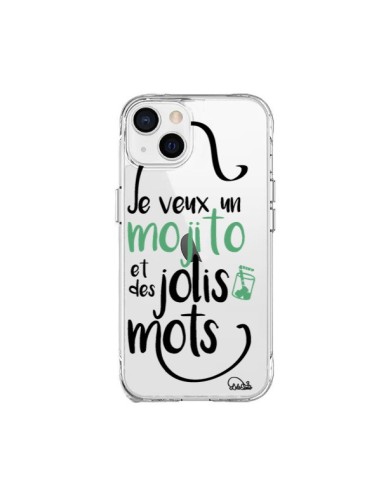 Cover iPhone 15 Plus Je veux un mojito e des jolis mots Trasparente - Lolo Santo